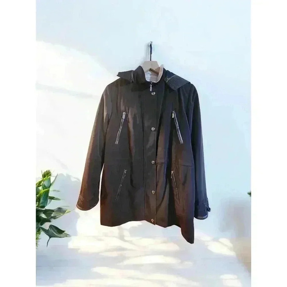 Liz Claiborne Outerwear Jacket Womens S Brown Zip & Snap with Pockets & Hood - Picture 1 of 5